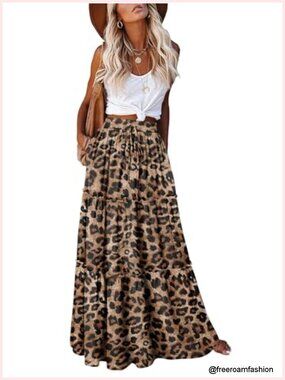 Boho Maxi Skirt High Waist Tiered with Pockets Festival Outfit 100% Polyester